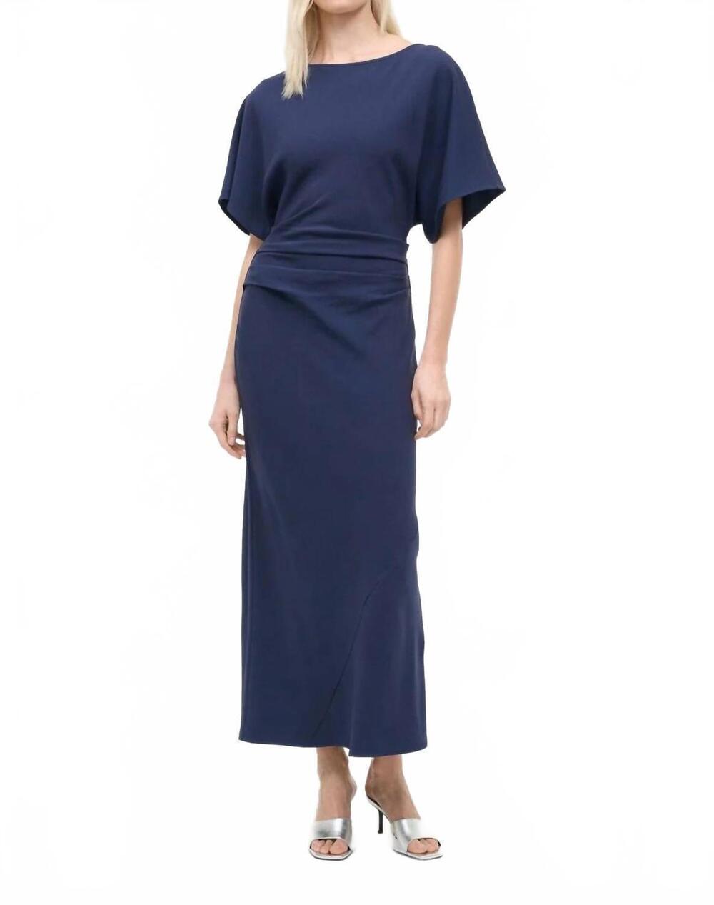 NEW STAUD amelie midi length dress in navy